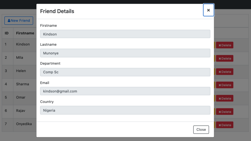Details Modal form With Angular